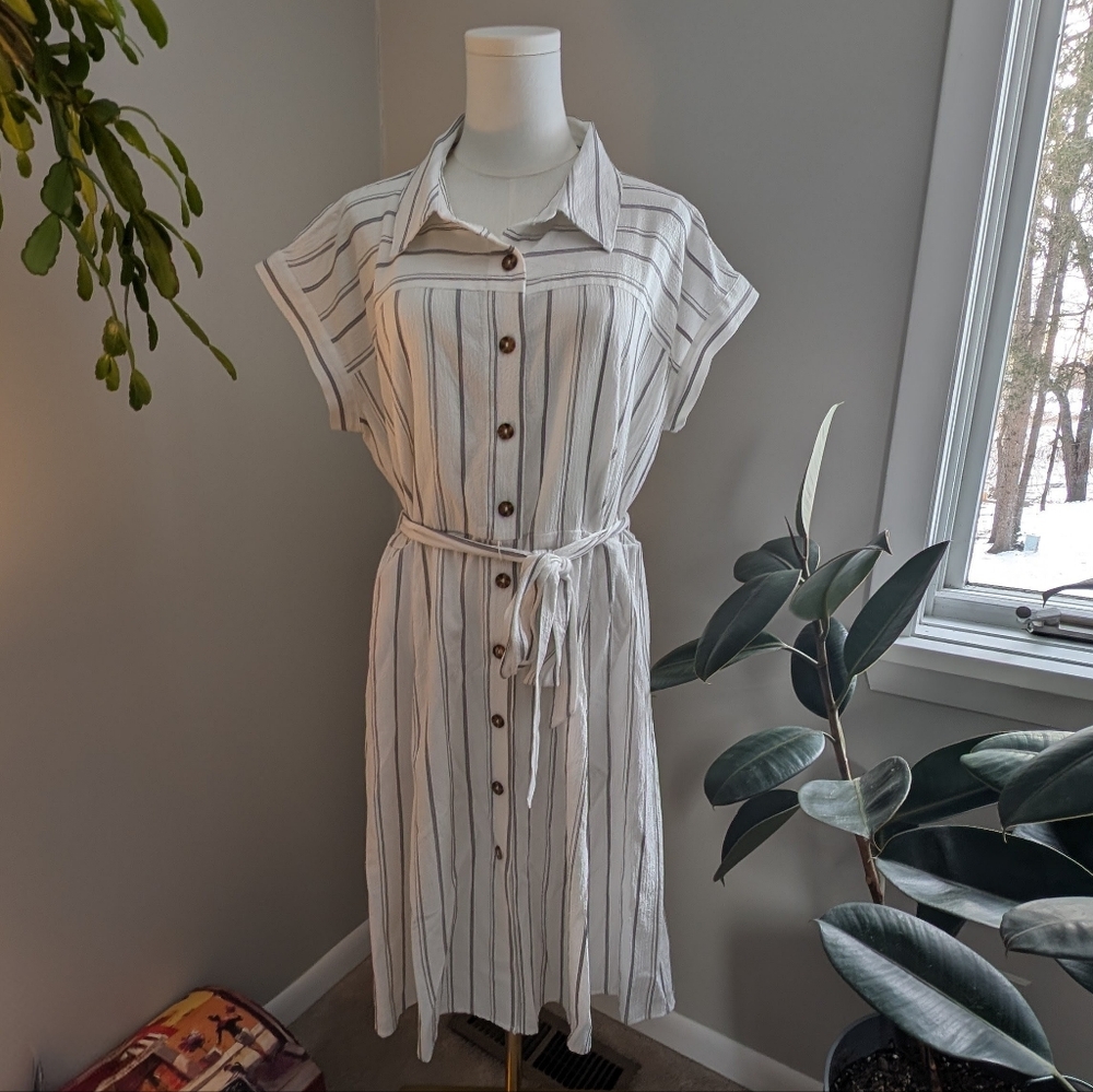 Calvin Klein Ivory Striped Midi Dress